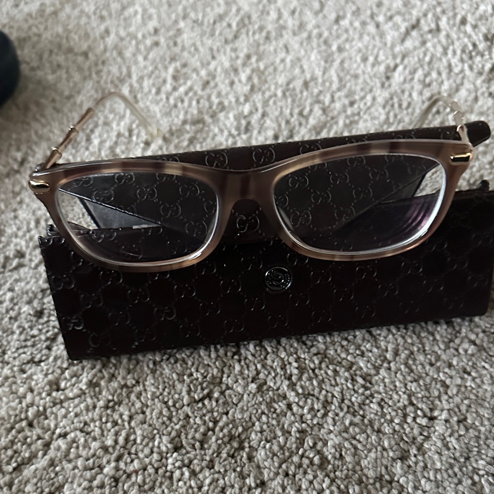 Gucci Tan Eyeglasses with Dark Case